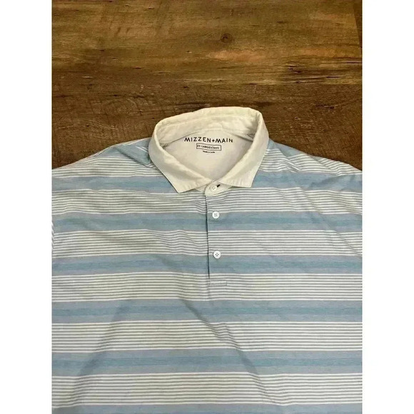 Mizzen + Main Men's Polo Striped Blue White Size 2XL Short Sleeve Golf Classic - Picture 2 of 9